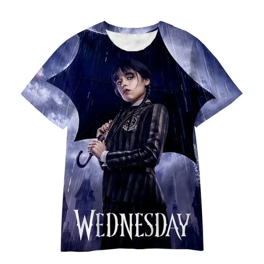 Wednesday Addams “Rainy Nevermore” Kids T-Shirt