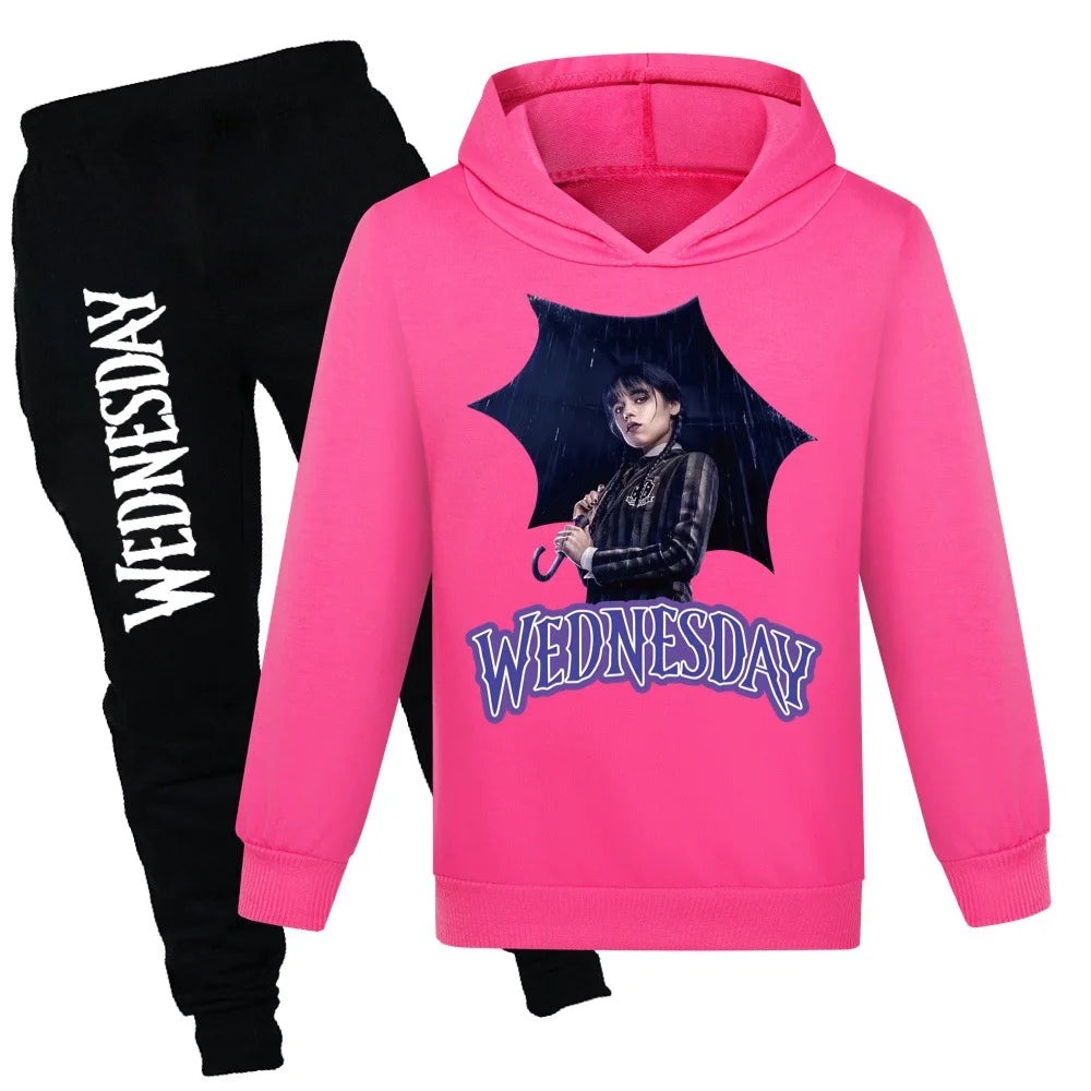 Wednesday Addams Kids Hoodie & Jogger Set – Pink