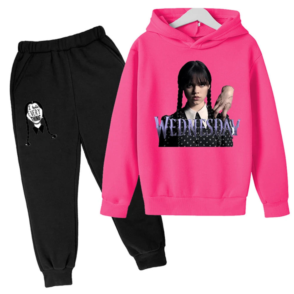 Kids Wednesday Addams Hoodie and Pants Set – Pink & Black