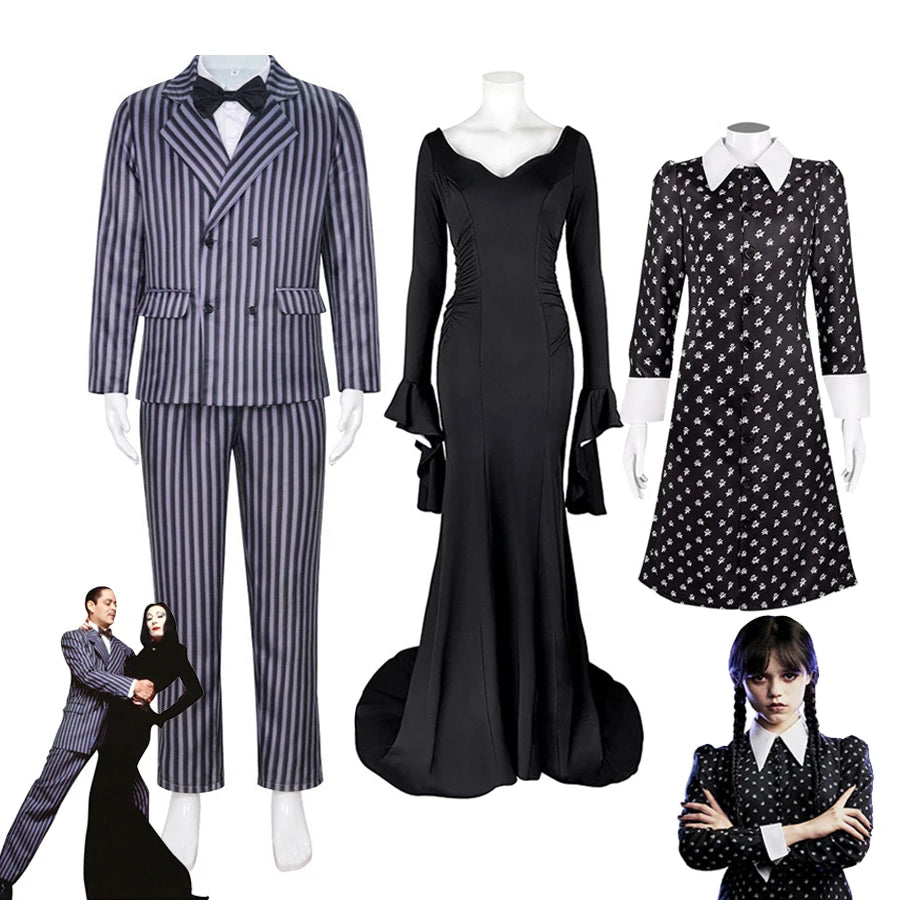 Morticia Addams Black Dress Costume for Adults & Kids