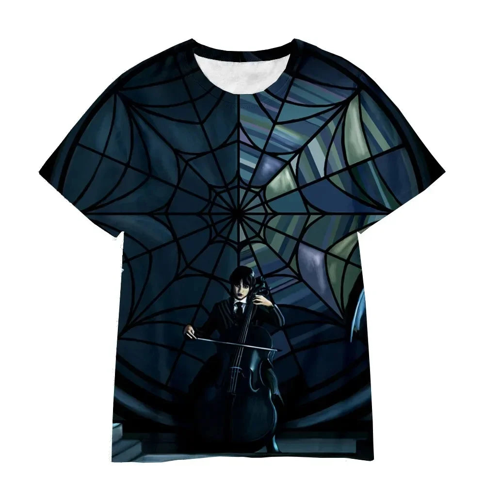 Wednesday Addams “Cello and Stained Glass” Kids T-Shirt