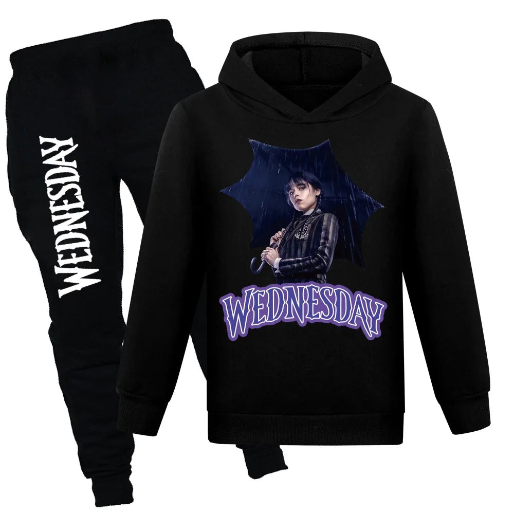 Kids Wednesday Addams Hoodie and Pants Set – Black