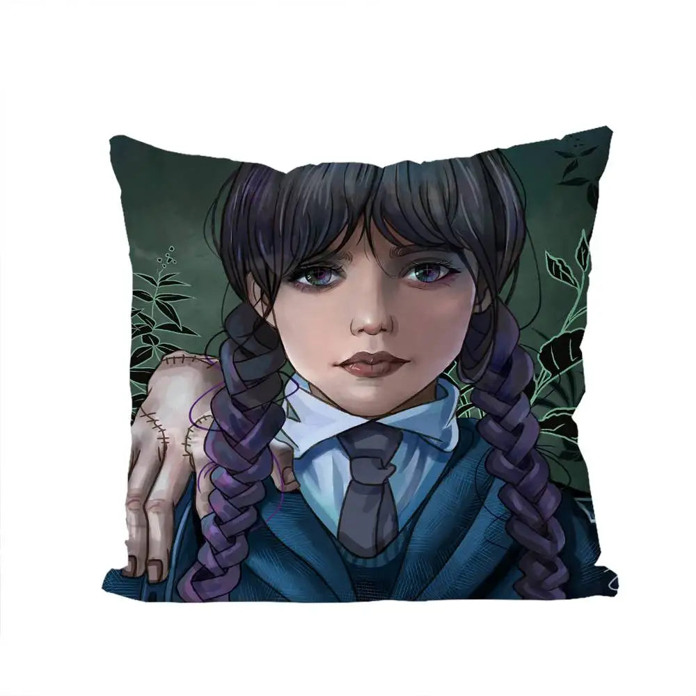 Wednesday Addams Pillowcase – Gothic Illustrated Throw Pillow