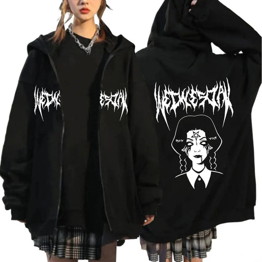 Wednesday Addams Gothic Black Zip-Up Hoodie