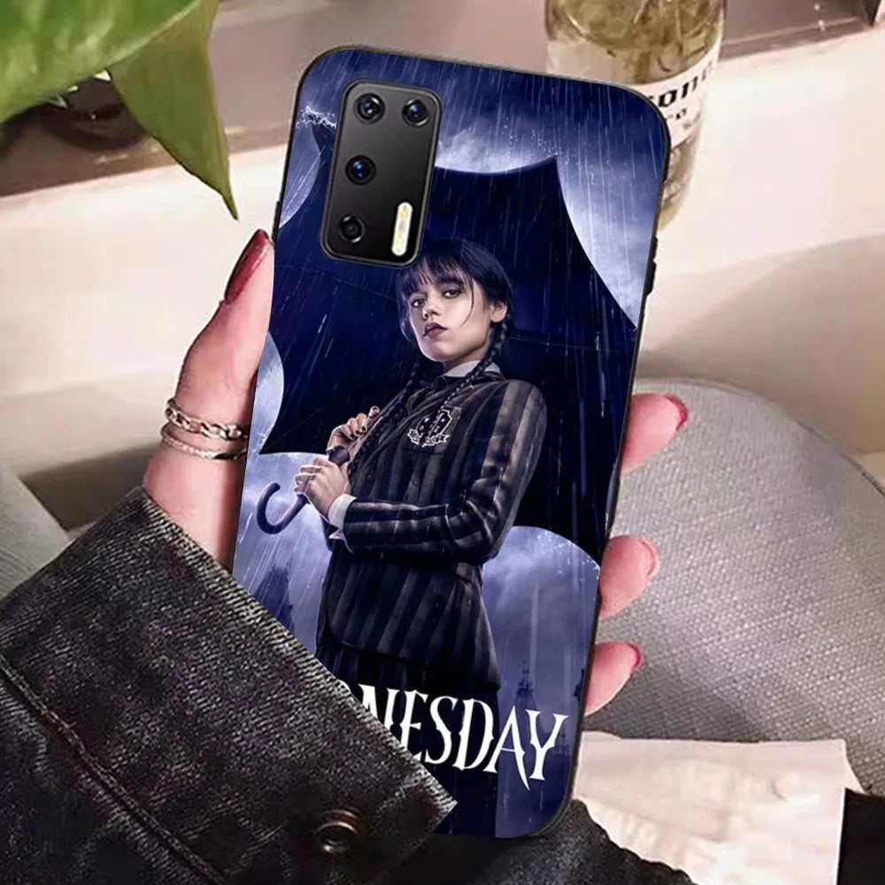 Wednesday Addams Rainy Scene Blue Huawei Phone Case