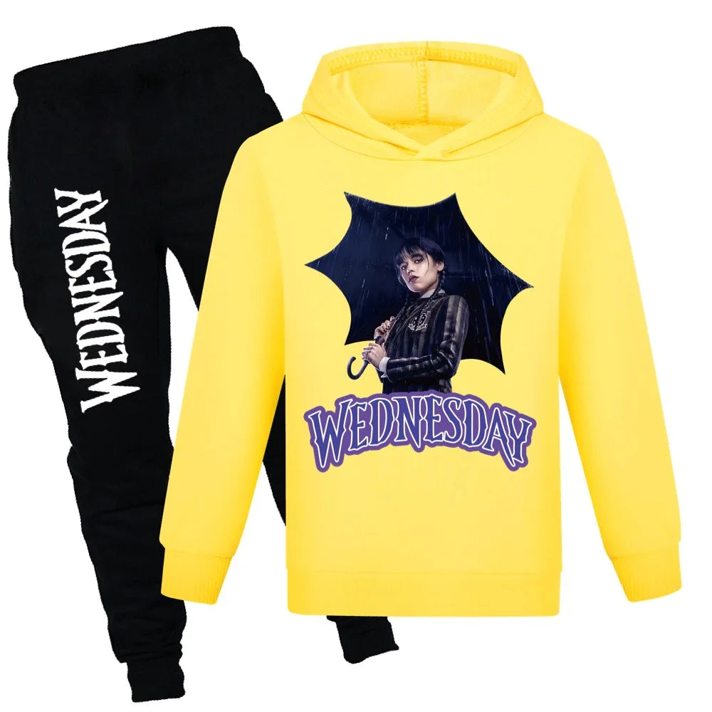 Wednesday Addams Kids Hoodie & Jogger Set – Yellow