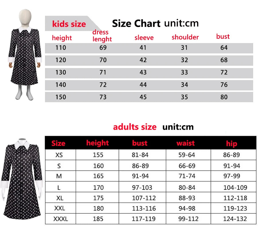 Wednesday Addams Black Dress Costume for Adults & Kids