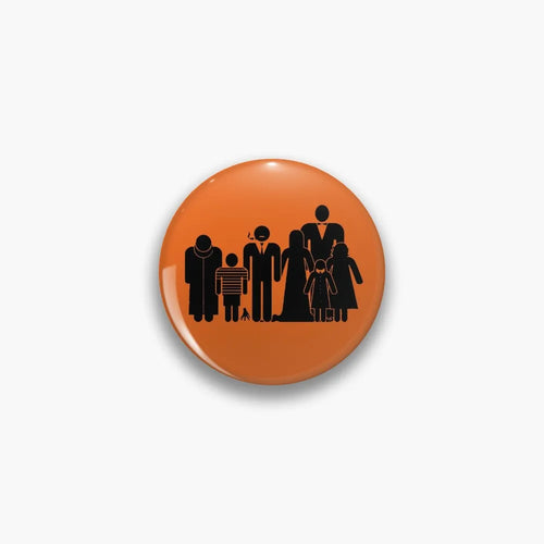 Addams Family Orange Button Pin – Minimalist Silhouette