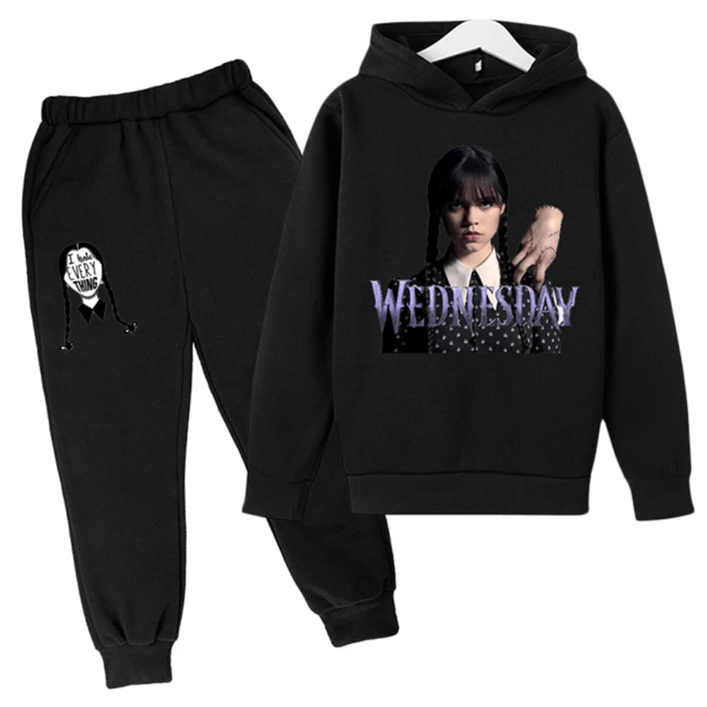 Kids Wednesday Addams Hoodie and Pants Set – Black