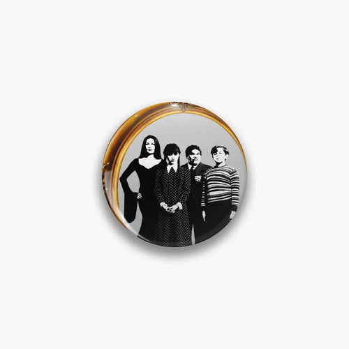 Classic Addams Family Button Pin – Vintage Black & White