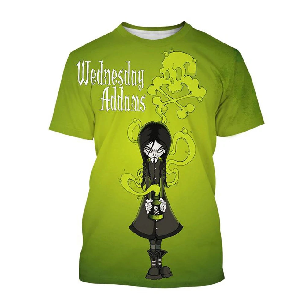 Wednesday Addams Toxic Green Cartoon T-Shirt (Adult & Kids)