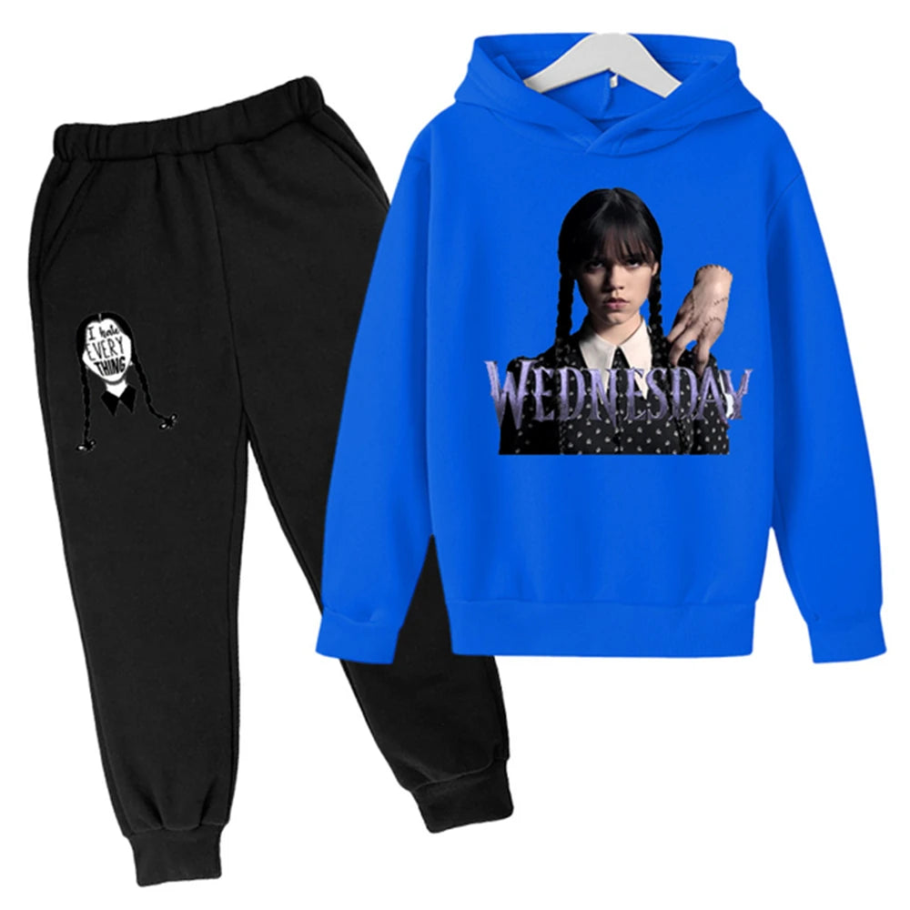 Kids Wednesday Addams Hoodie and Pants Set – Blue & Black