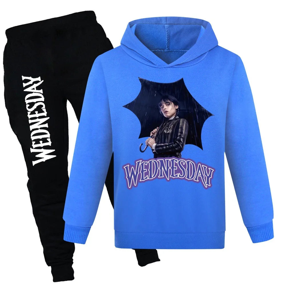 Kids Wednesday Addams Hoodie and Pants Set – Blue & Black