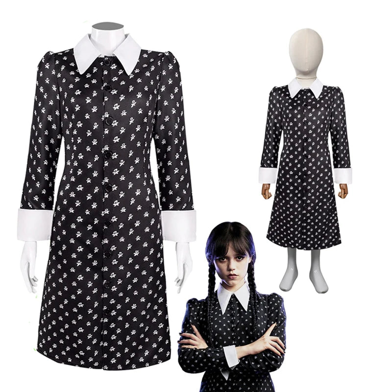 Wednesday Addams Black Dress Costume for Adults & Kids