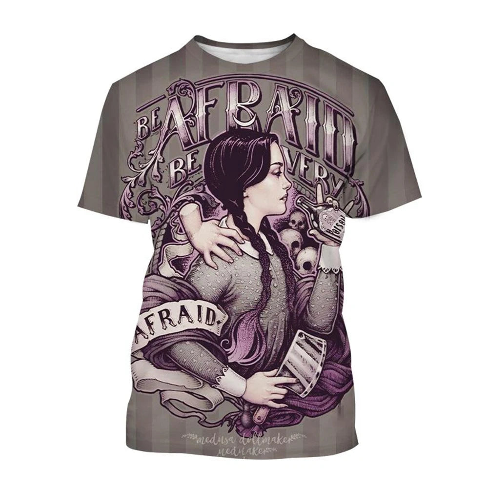 Wednesday Addams “Be Afraid” Dark Grey T-Shirt (Adult & Kids)