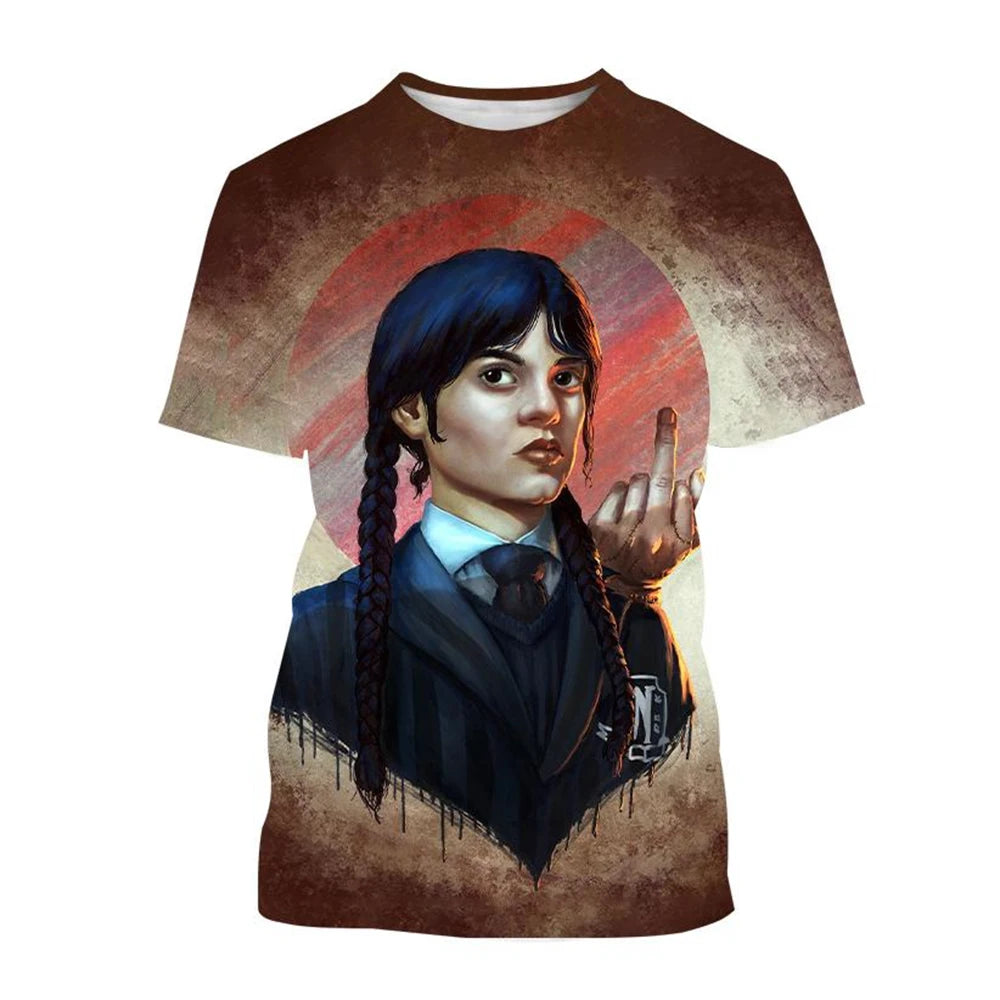Wednesday Addams Brown Gothic Art T-Shirt (Adult & Kids)
