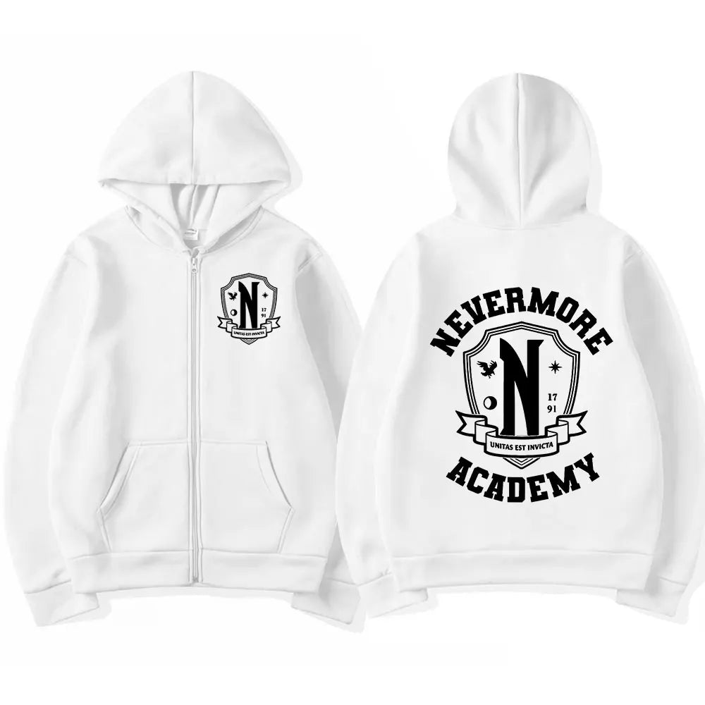 Nevermore Academy White Zip-Up Hoodie