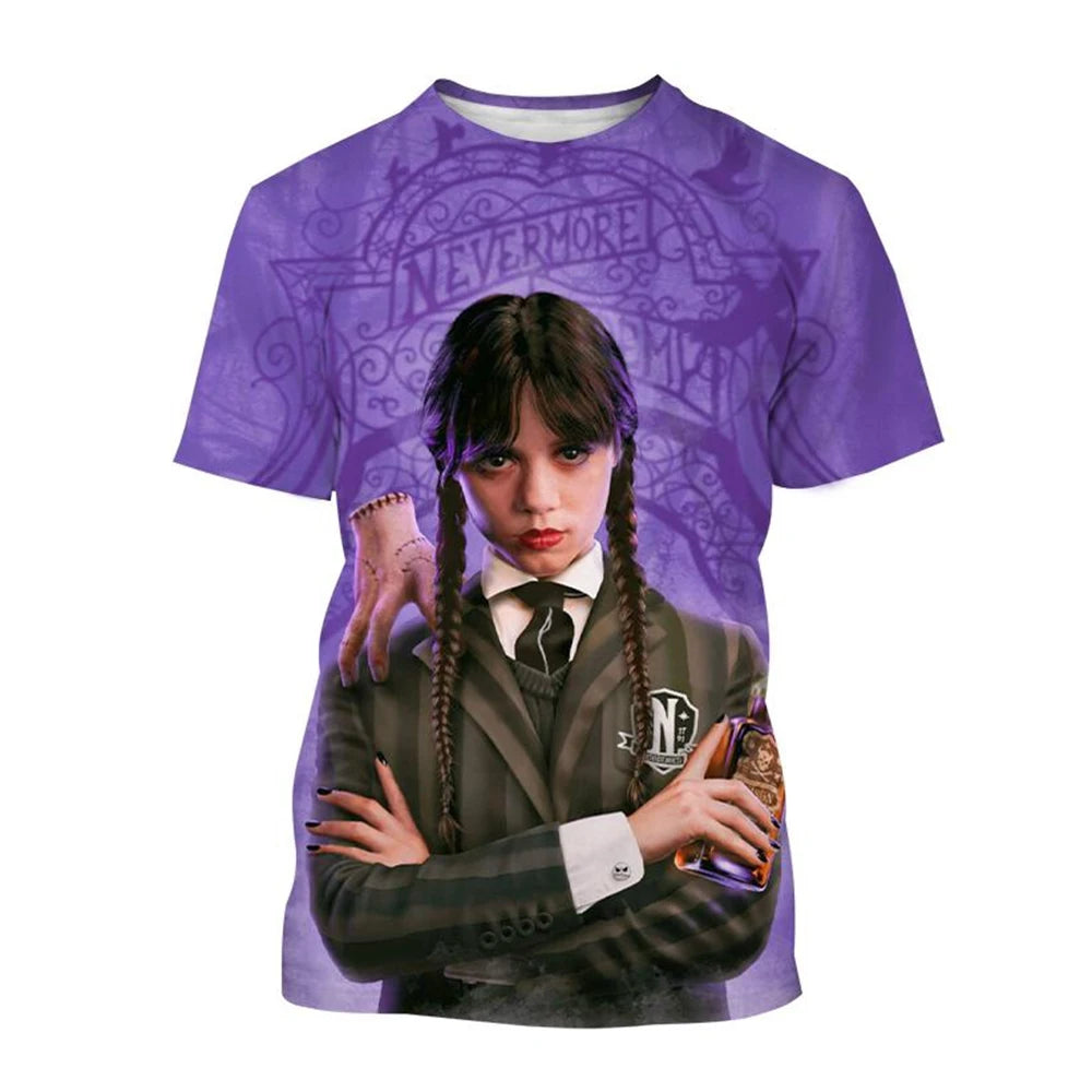 Wednesday Addams Nevermore Academy Purple T-Shirt (Adult & Kids)